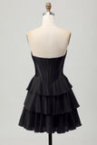Blue Tiered Corset A Line Strapless Short Homecoming Dress