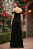Black Off the Shoulder Corset Mermaid Velvet Long Holiday Dress with Slit