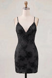 Sage Green Floral Bodycon Spaghetti Straps Homecoming Dress