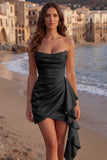 Tulle Ivory Sweetheart Ruched Mini Graduation Dress with Ruffles