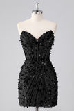 Sparkly Fuchsia Strapless Tight Short Sequins Corset Homecoming Dress with Beading