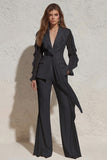White Notched Lapel Ruffled Slim Fit Long Tulle Women Suit