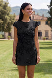 Yellow Round Neck Bodycon Homecoming Dress with 3D Flowers