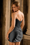 Grey Silver Strapless Corset Ruched Homecoming Dress with Beading