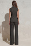 White Notched Lapel Ruched Slim Fit Long Women Suit