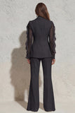 White Notched Lapel Ruffled Slim Fit Long Tulle Women Suit