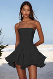 Strapless Sky Blue A Line Mini Graduation Dress with Ruffles