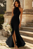 Halter Dusty Sage Mermaid Ruffles Chiffon Bridesmaid Dress