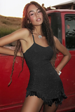 Sparkly Sequins White Spaghetti Straps Tassel Graduation Dress