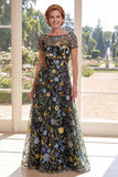 A-Line Green Tulle Bateau Neck Embroidered Mother Of the Bride Dress