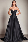 Navy Sweetheart A Line Satin Long Prom Dress