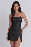 Strapless Bodycon Ruched White Mini Dress with Slit