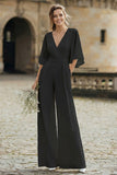 Simple Ivory V-Neck Wedding Jumpsuit with Pocket
