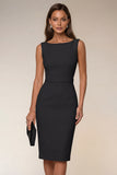 Ivory Bodycon Bateau Neck Midi Work Dress with Sleeveless