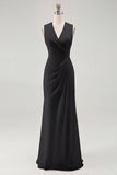 White V Neck Ruched Long Formal Dress