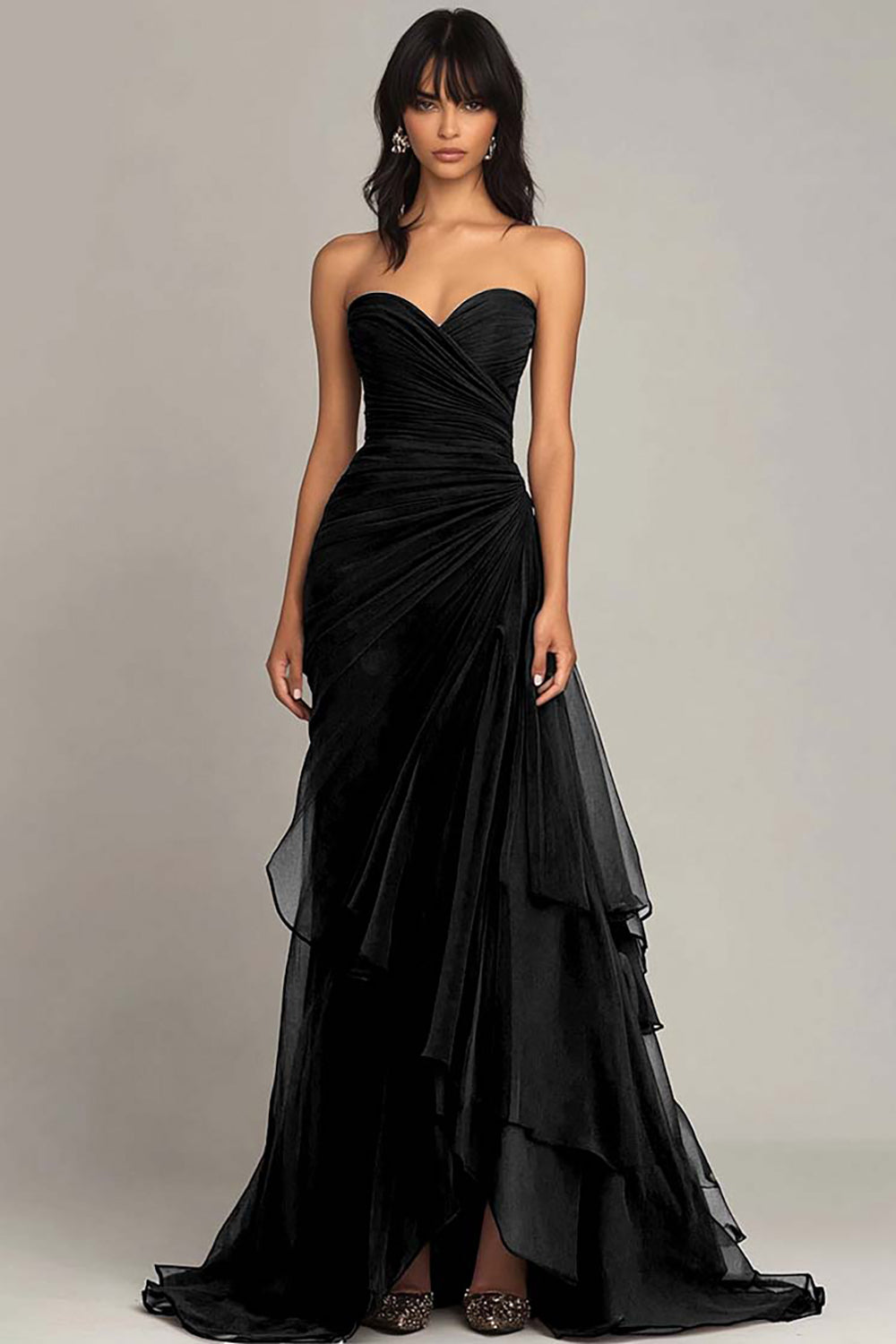 ZAPAKA Women Dark Brown Sweetheart Ruffled Long Formal Dress Ruched Strapless Mermaid Evening Dress, Black / AU14 ZAPAKA Women Dark Brown Sweetheart Ruffled Long Formal Dress Ruched Strapless Mermaid Evening Dress, Black / AU14