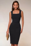 Navy Square Neck Bodycon Midi Work Dress