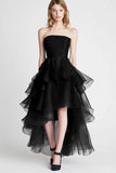 Organza A Line Navy Strapless Ruffled Formal Dress