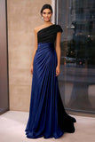 Brown Crepe Sheath Ruched One Shoulder Gala Dress