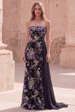 Strapless Pink Mermaid Beaded Floral Long Prom Dress with Sash