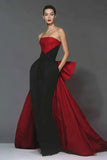 Strapless Black and Red Mermaid Formal Dress with Bow