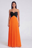 A-Line Pink and Orange Sweetheart Pleated Maxi Dress with Bow