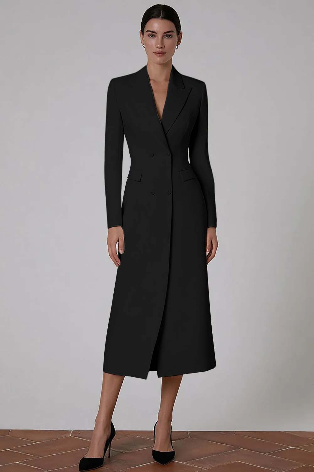 Zapaka Women Ivory Blazer Dress Peak Lapel Double-breasted Business Outfit, Black / 3XL
