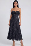 Strapless Light Blue Floral Embroidery A Line Maxi Dress with Ruffles