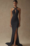 Mermaid White Keyhole Satin Wedding Dress with Slit