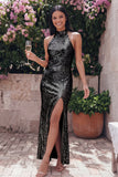Sparkly Gold Bodycon Halter Neck Maxi Sequin Dress with Slit