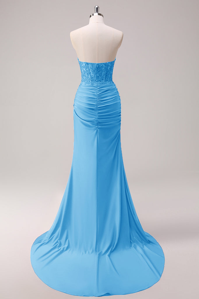 Fuchsia Elegant Party Dress A Line Strapless Sweetheart Neckline Beadwork Waist Backless with Slit Long Hot Sale Prom Dresses