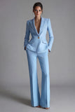Blue Peak Lapel 2-piece One Button Women's Work Suits