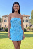 Strapless Hot Pink Bodycon Homecoming Dress with 3D Flowers