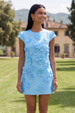 Yellow Round Neck Bodycon Homecoming Dress with 3D Flowers