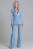 2 Piece Fresh Emerald Shawl Lapel Double Breasted Women's Work Suits