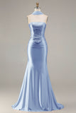 Champagne Two Piece Strapless Mermaid Beaded Convertible Long Prom Dress with a Neck Scarf