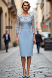 Bodycon Bateau Neck Appliqued Midi Mother of the Bride Dress with 3/4 Sleeves