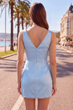 Black Bodycon V-Neck Ruched Mini Homecoming Dress with Beading