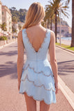 Pink V-Neck Bodycon Asymmetrical Mini Homecoming Dress with Beading