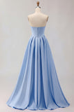 Golden Strapless Satin A-Line Corset Long Prom Dress