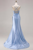 Fuchsia Mermaid Cut Out Satin Pleated Bowed Long Prom Dress with Slit