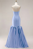 Fuchsia Strapless Satin Mermaid Long Prom Dress with 3D Flowers