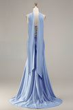 Champagne Two Piece Strapless Mermaid Beaded Convertible Long Prom Dress with a Neck Scarf