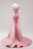 Mermaid Corset Sequined Long Fuchsia Prom Dress with Slit