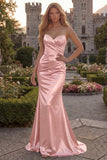 Strapless Burgundy Satin Mermaid Long Prom Dress