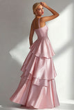 Blush A-Line Spaghetti Straps Long Prom Dress with Ruffles