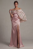 Satin Off the Shoulder Champagne Mermaid Mother Of the Bride Dress with Slit