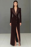 Navy Peak Lapel Single-breasted Blazer Dress with Slit