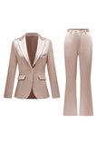 Grey Pink Peak Lapel Satin Slim Fit Women Suits