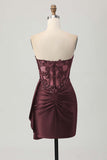 Sparkly Strapless Dark Green Side-Drape Corset Sequins Bodycon Homecoming Dress